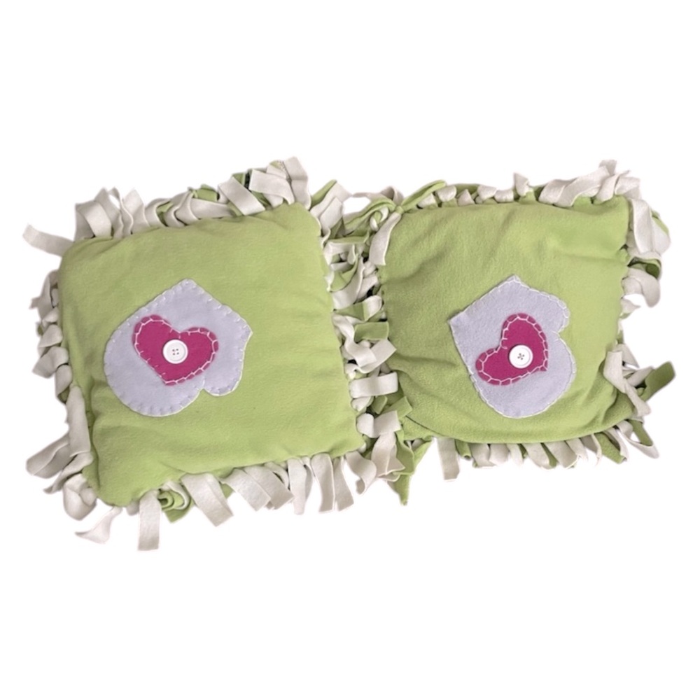 Handmade Holiday Accent Pillows Fringed Fleece Covered with a Mitten Patch